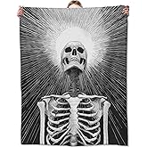 Zeleda Gothic Skeleton Fleece Blanket, Soft Throw with Black and White Skull, Lightweight Cozy Blankets for All Seasons, Goth Dramatic Home Decor and Gifts for Halloween and Adults, 50x60 Inch