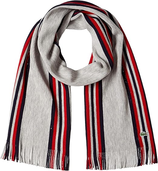 Amazon ラコステ マフラー 公式 メリノウールストライプマフラー Msm68 グレー Free サイズ ストール マフラー 通販