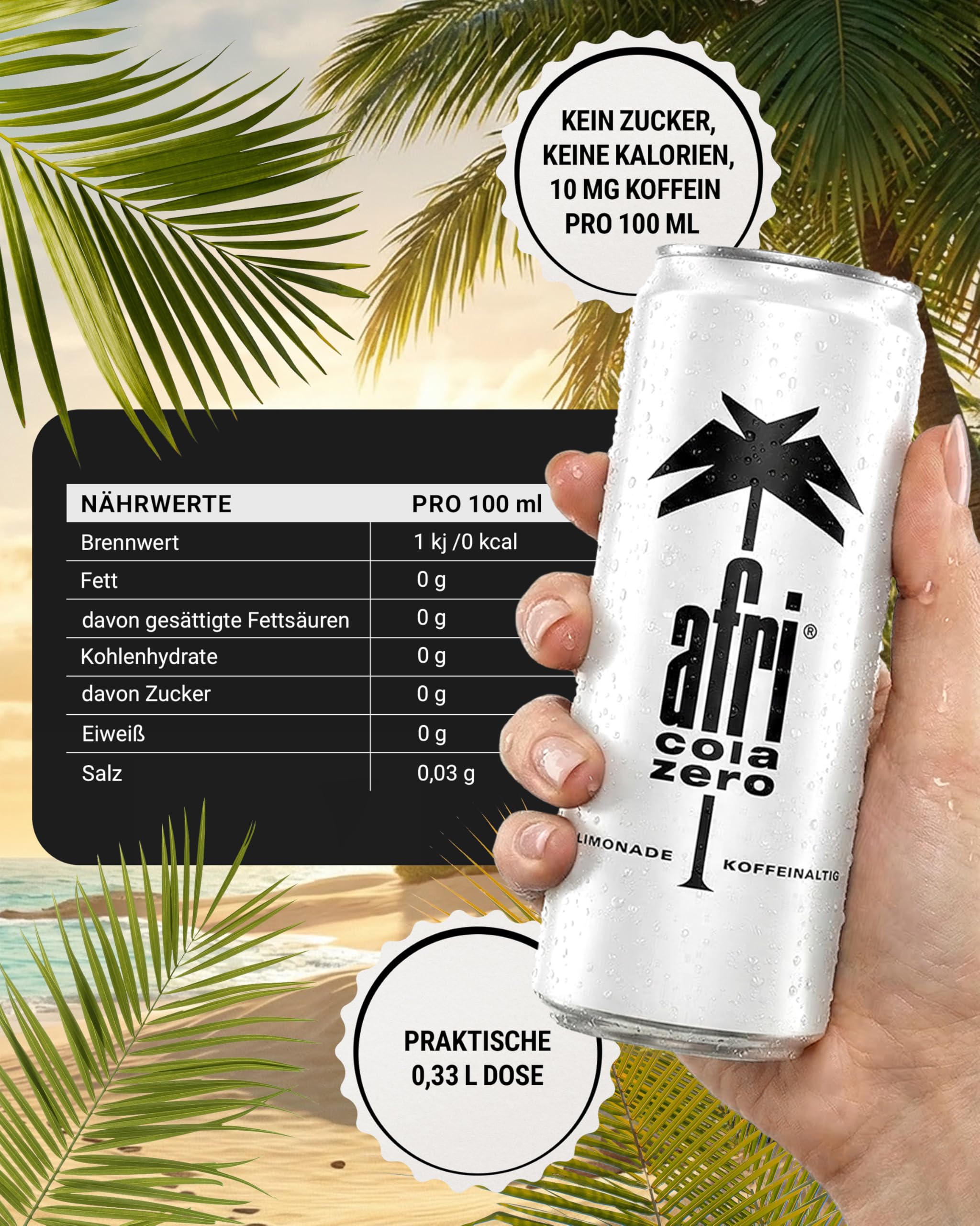 afri cola Zero – Cola-Drink kalorienfrei 24 x 330 ml in der Dose – Kultgetränk ohne Zucker mit vollem afri-Geschmack – Koffeinhaltige Cola-Limonade mit Süßungsmitteln in praktischen Getränkedosen 2
