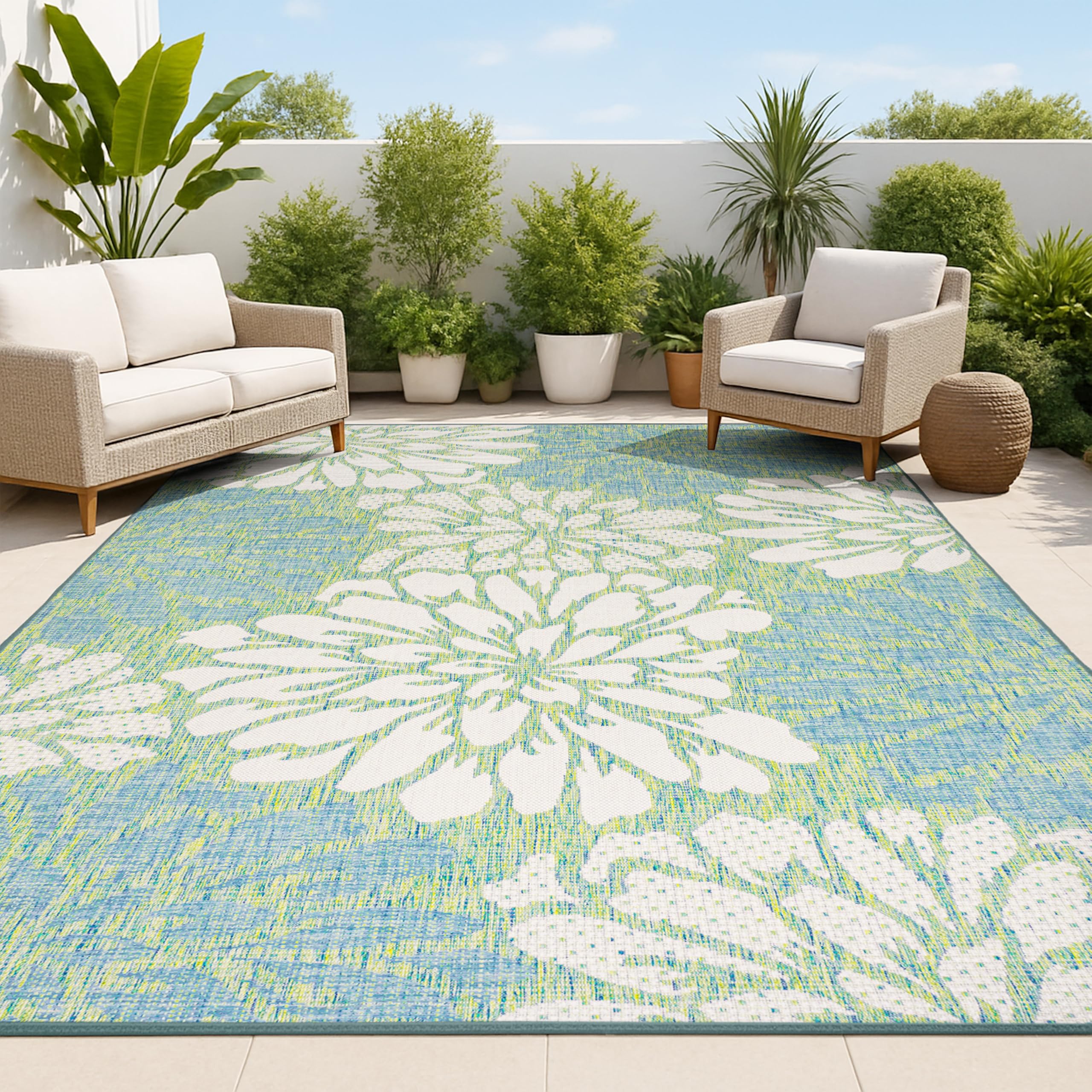 JONATHAN Y Floral Textured Weave Indoor Outdoor Area Rug 6X9 Cream/Green, Zinnia Modern for Backyard, Patio, Porch, Easy-Cleaning, High Traffic, Pet-Friendly, Non-Shedding (SMB110D-6) Image JONATHAN Y Floral Textured Weave Indoor Outdoor Area Rug 6X9 Cream/Green, Zinnia Modern for Backyard, Patio, Porch, Easy-Cleaning, High Traffic, Pet-Friendly, Non-Shedding (SMB110D-6) Image