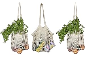 Cotton Mesh Tote Bags – Mesh Grocery Shopping Bags - Reusable String Bags for Grocery - Mesh Net Bag with Handles