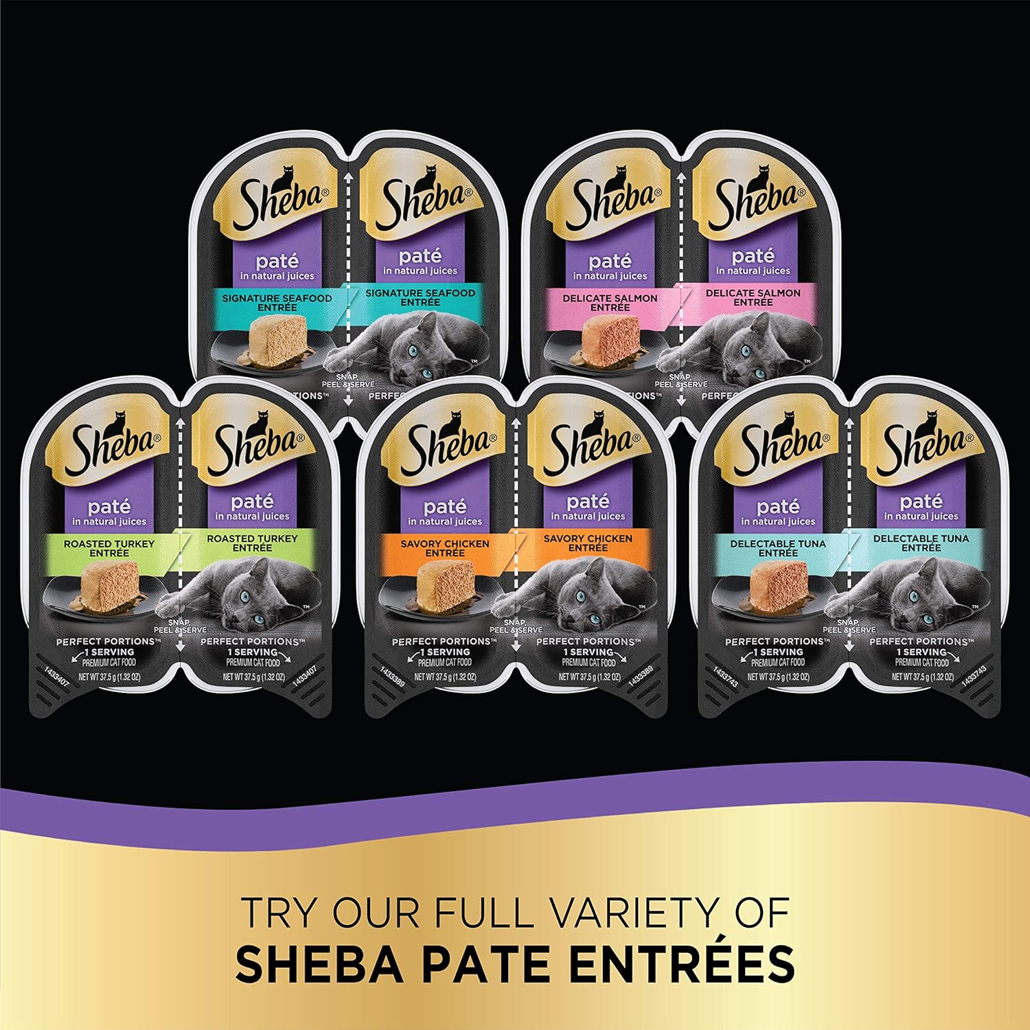 SHEBA PERFECT PORTIONS Soft Wet Cat Food Paté in Natural Juices Signature Seafood Entrée, Delicate Salmon Entrée, & Tender Whitefish & Tuna Entrée Variety Pack 2.6 Oz. (24 Twin Packs) : Pet Supplies