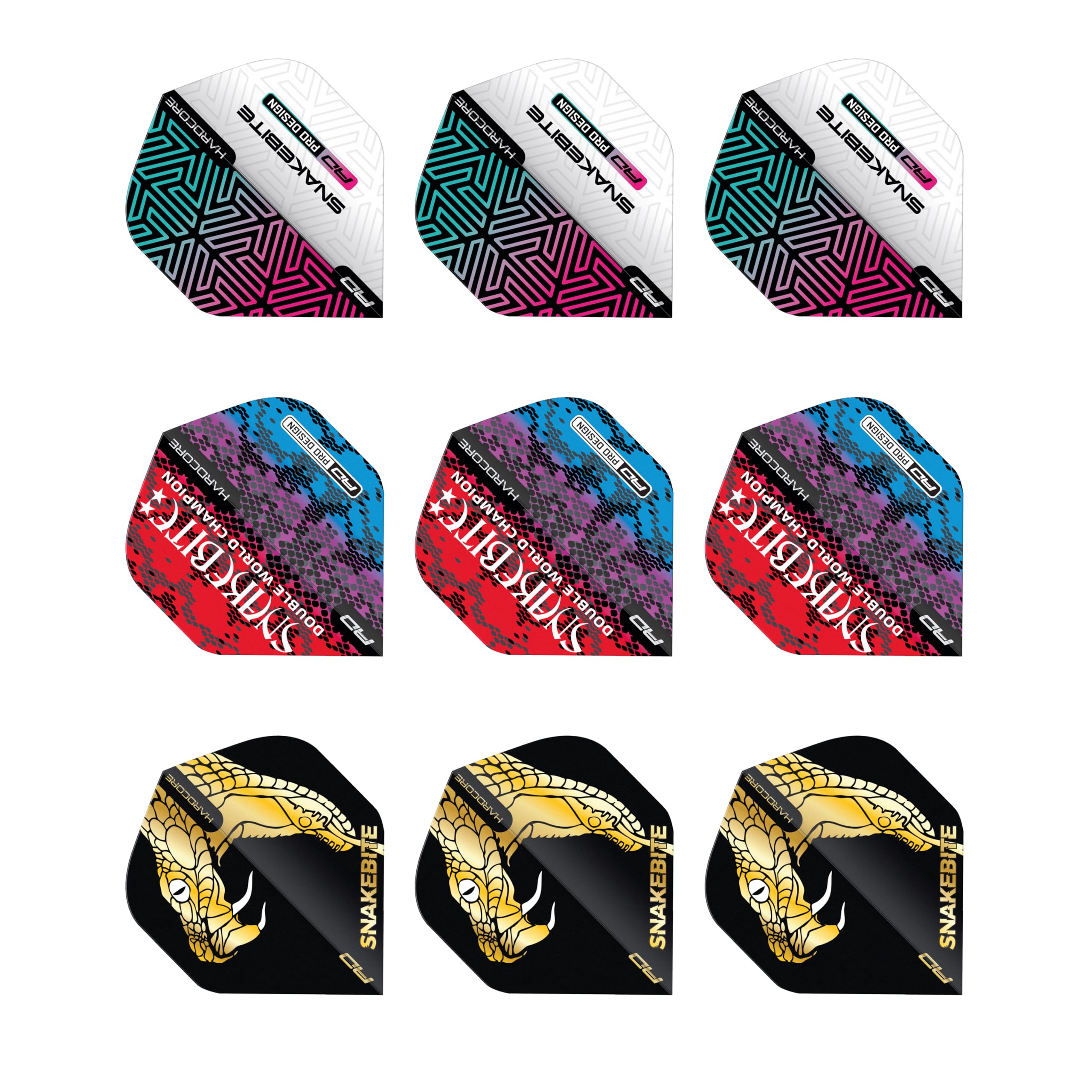 RED DRAGON DARTS - Peter Wright - Snakebite Hardcore Dart Flights 3 Sets Per Pack (9 in Total) - Extra Thick 100 Micron - Standard Shape Dart Flights - Professional Darts Accessories — image 1