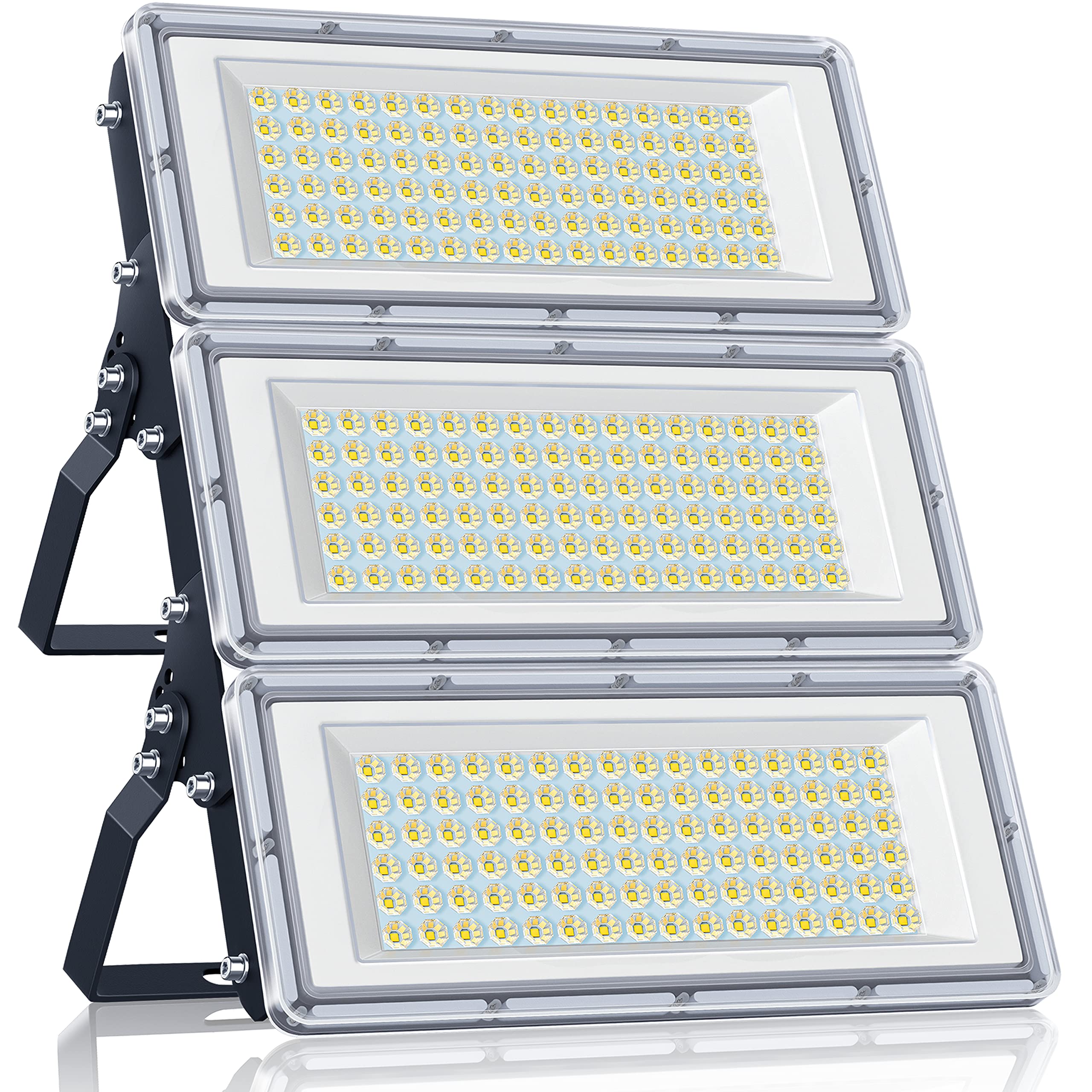 YIQIBRO 300W LED Floodlight, 3 in 1 LED Flood Lights Outdoor, 30000LM 6500K Daylight Outside Security Lights, IP67 Waterproof Spotlight with 180° Rotation for Garden Garage Yard Warehouse Stadium