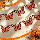 Monarch Butterfly Garland for Day of the Dead, 4 Pre-Strung Felt Butterfly Decorations with 36 Butterflies & 2 Marigold Garlands, Día de Los Muertos Decor for Ofrenda Altar, Porch & Halloween