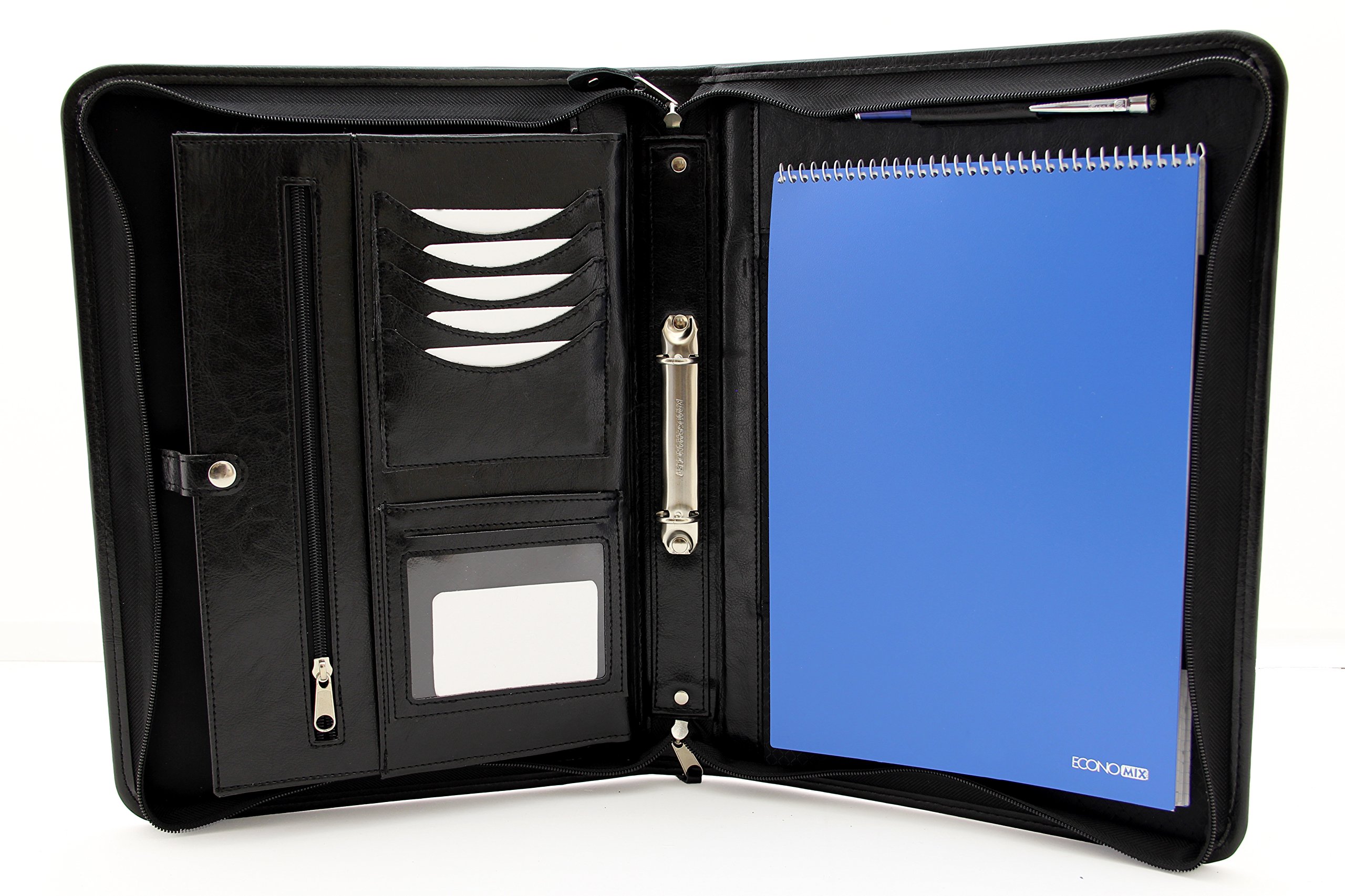 Noda Faux Pu Leather Business Padfolio Presentation Meeting Conference A4 Folder 2 Ring Binder Portfolio (Black) — image 1