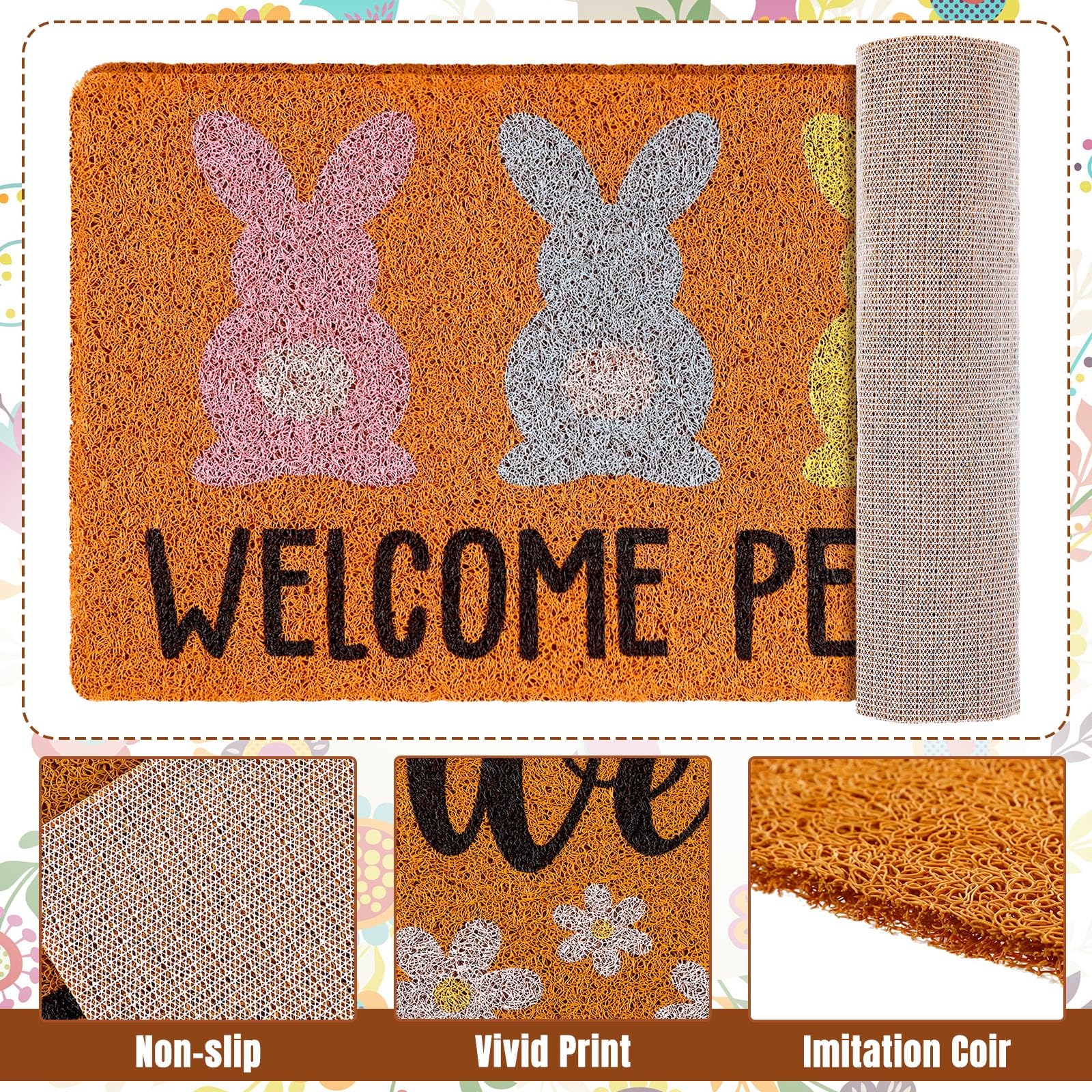 Drydiet 2 Pcs Welcome Doormat Set Spring Easter Day Imitation Coconut Coir Door Mat Spring Welcome Mat Outdoor Entrance Non Slip Doormat for Easter Day Porch Entry Staircase Bathroom Decor - Image 3
