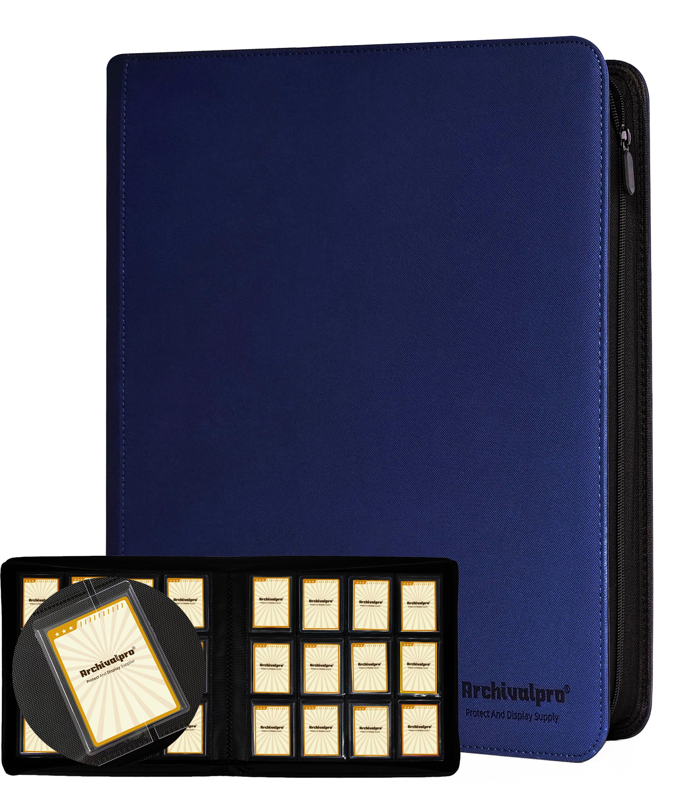 Archivalpro Toploader Binder 12 Pocket - Top Loader Card Storage Album Holds 384 Toploaders, Premium Protection for Valuable Trading Cards Navy Blue