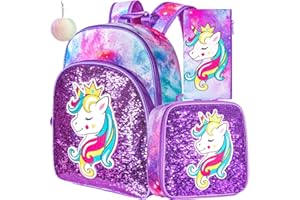 TXHVO 3PCS Backpack for Girls Boys, 16" School Bookbag with Lunch Box, Unicorn Dinosaur Backpacks for Elementary Preschool