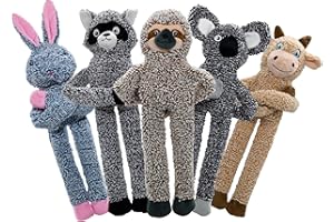 BUYPOW No Stuffing Dog Toys for Large Dogs, 5 Pack Squeaky Crinkle Interactive Dog Animals, Plush Teething Toys to Keep Them Busy, Cute Funny Dogs Gifts for Small Medium Large Breed
