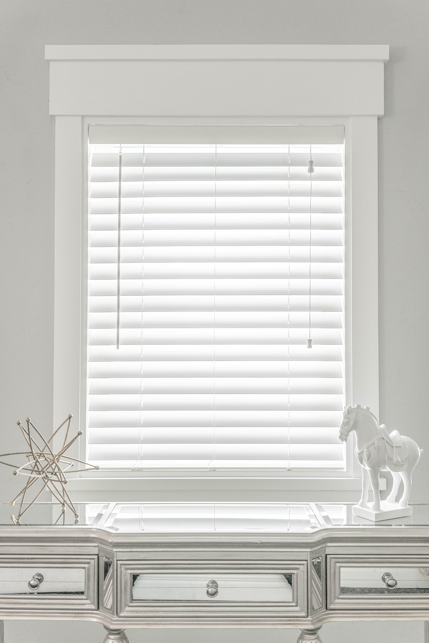 MySmartBlinds Shutter Blinds - Custom 2 1/2" faux-wood horizontal blinds with simple SmartLock installation (29 1/8" - 34" width, White)