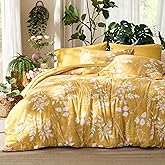 Bedsure Queen Comforter Set - 7 Pieces Floral Yellow Soft Bedding Sets, Queen Bed in a Bag with Botanical Flowers Comforter, Sheets, Pillowcases & Shams