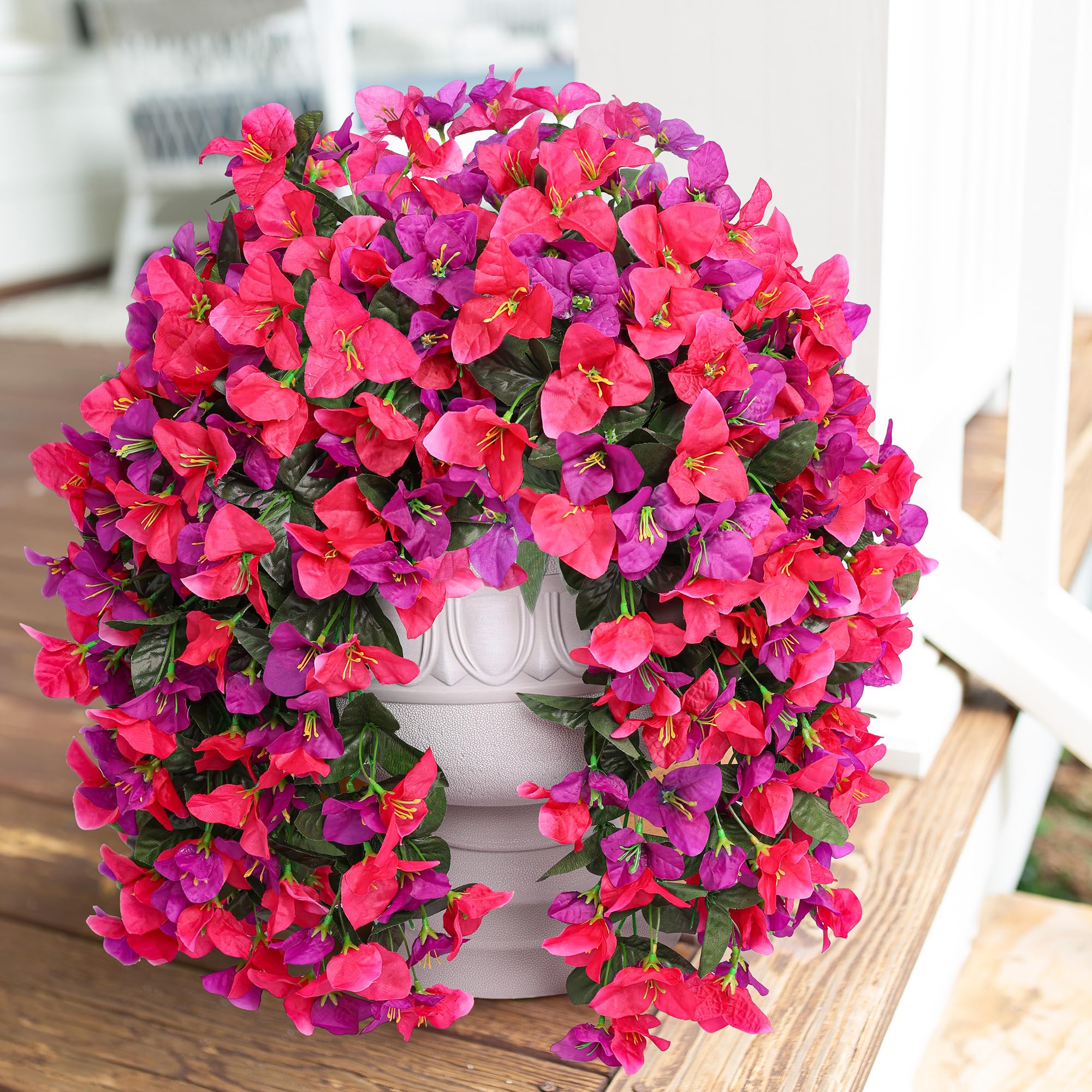 Photo 1 of Faux Bougainvillea Artificial Flowers Plants for Outdoor Outside Spring Decoration, 2pcs Fake Silk Long Trailing Vines UV Resistant Realistic for Front Door Porch Planter Urn Patio Balcony Yard, Mix