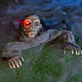 JOYIN Halloween Decorations Outdoor Zombie Groundbreaker with Decayed Face and Flash Eyes, Halloween Outside Decorations Scary Zombies Prop for Yard Graveyard Lawn Cemetery Decor