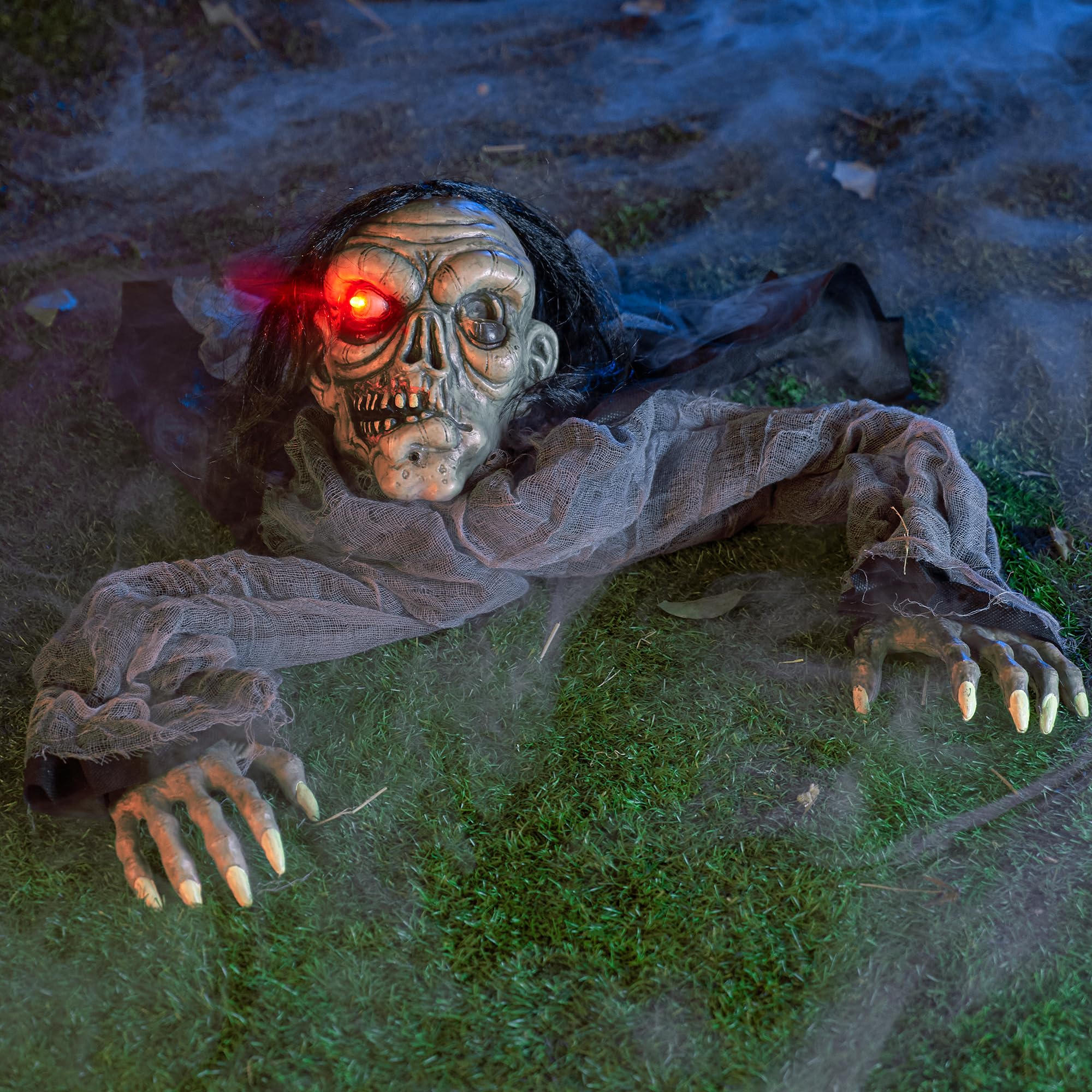 Photo 1 of JOYIN Halloween Decorations Outdoor Zombie Groundbreaker with Decayed Face and Flash Eyes, Halloween Outside Decorations Scary Zombies Prop for Yard Graveyard Lawn Cemetery Decor