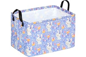 ACMUUNI Easter Eggs Gift Rectangle Rabbit Shelf Basket Clothes Laundry Storage Box Toys Storage Bins, Bunny Basket for Kids,Laundry Hamper with Handles