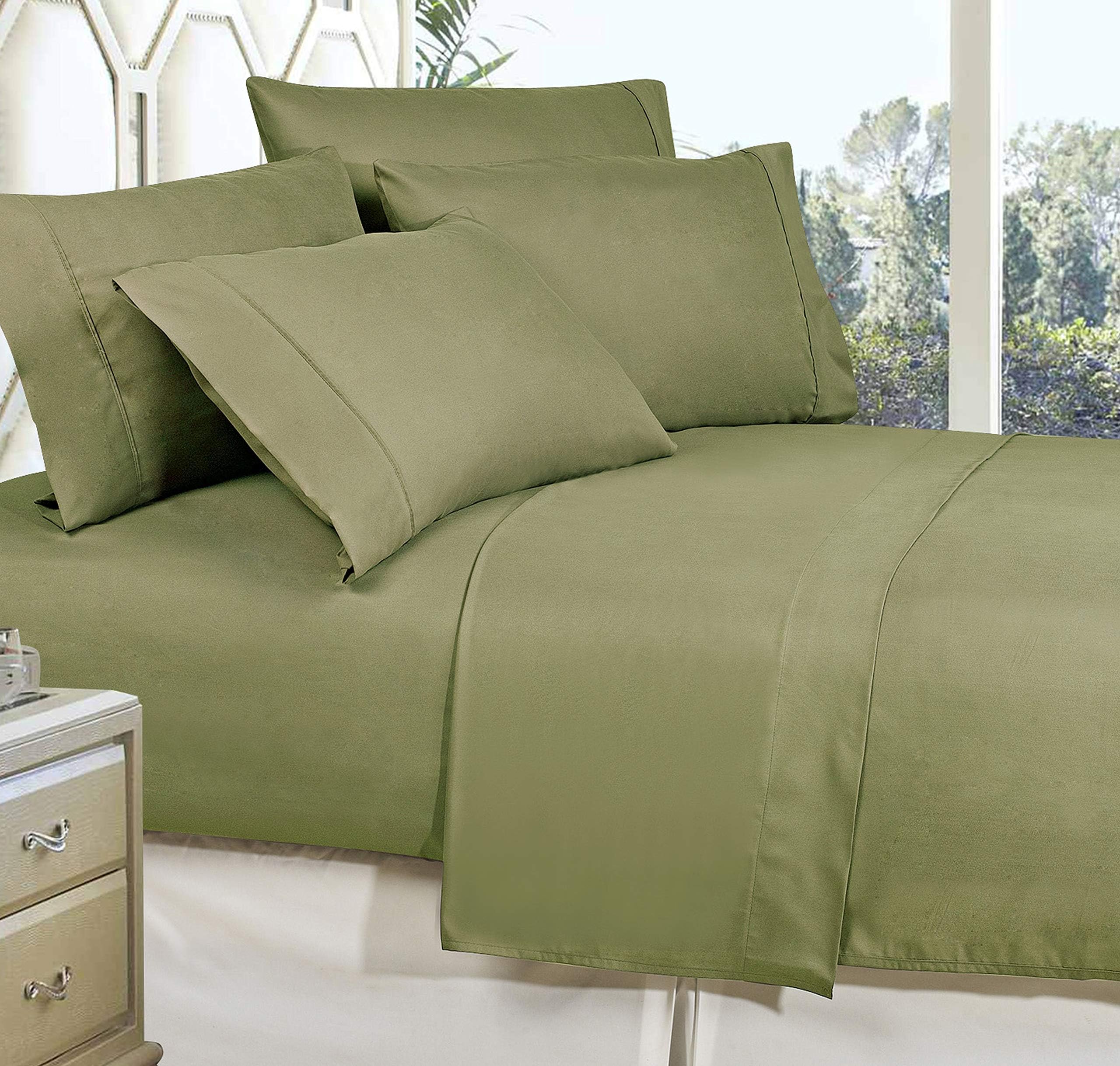 Celine Linen Best, Softest, Coziest Bed Sheets Ever! 1800 Thread Count Egyptian Quality Wrinkle-Resistant 4-Piece Sheet Set with Deep Pockets, California King, Sage/Green