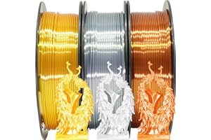 Shiny Silk Gold Silver Copper PLA Filament Bundle, 1.75mm 3D Printer Filament, Each Spool 0.5kg, 3 Spools Pack, with One 3D Printer Remove or Stick Tool MIKA3D
