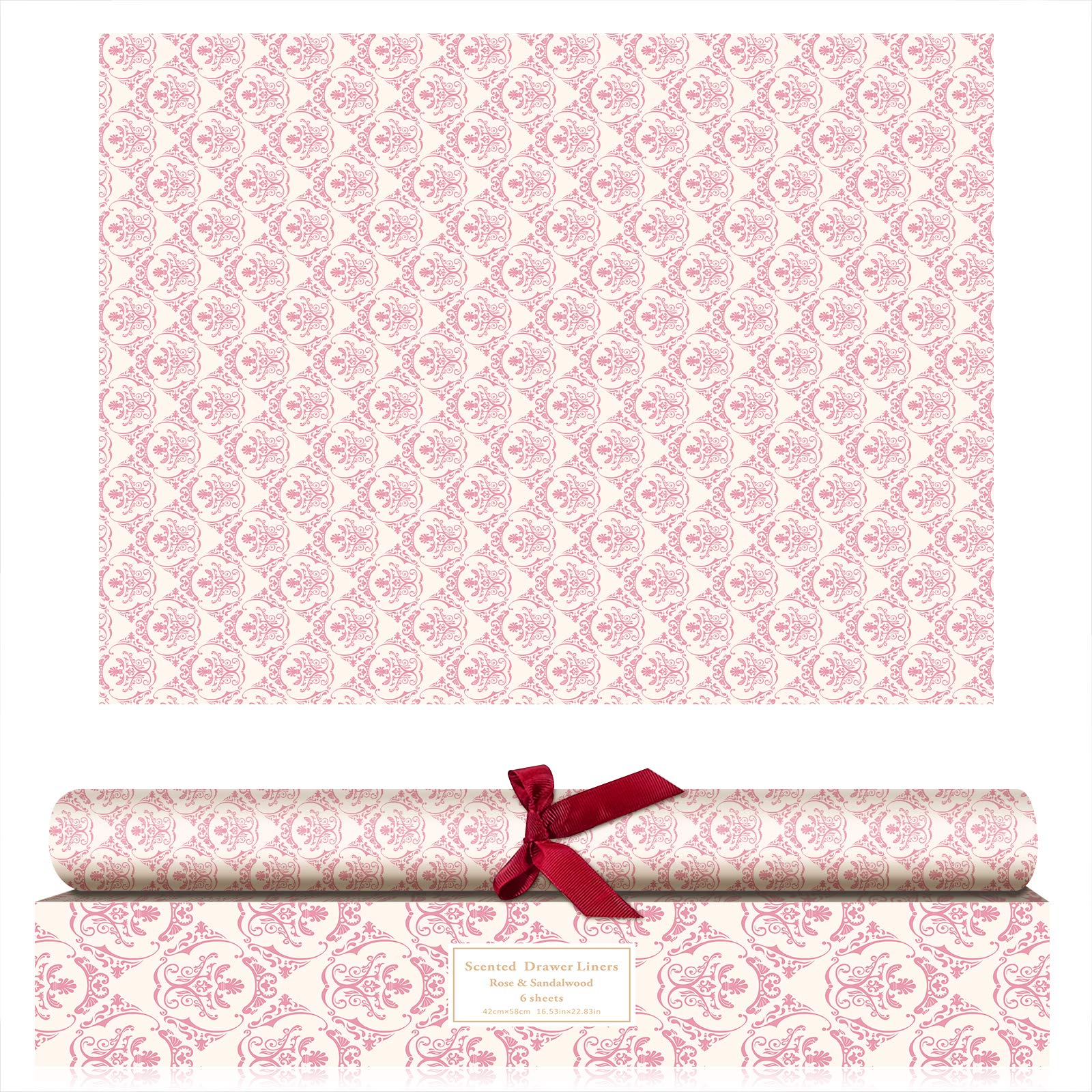 SCENTORINI Scented Drawer Liners, Scented Paper Liners for Drawers, Dresser Shelf, Closet, Rose & Sandalwood (6 Sheets)