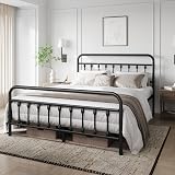 Yaheetech 5ft King Bed Frame Vintage Iron Platform Bed with High Headboard and view 2