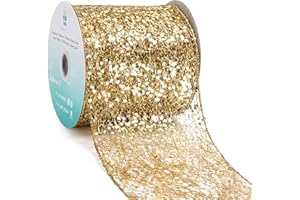 CT CRAFT LLC Sparkling Glitter Mesh Wired Ribbon 4" x 10 Yards Gold for Christmas Home Decor Bow Gift Wrapping DIY Crafts Wreath