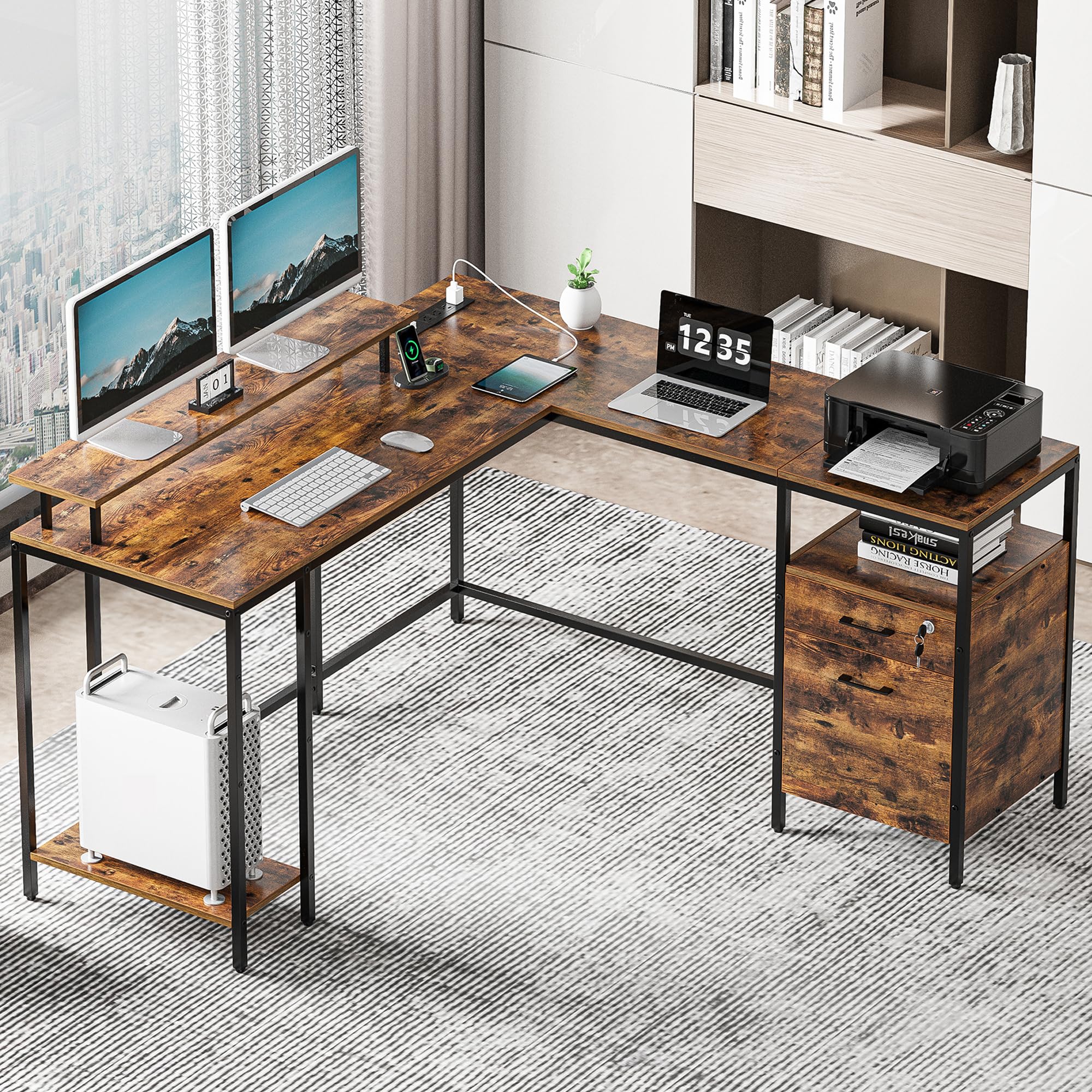 Computer Lever Desk Mua SUPERJARE Reversible Computer Desk with Power Outlets & File ...