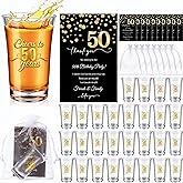 FillTouch 50 Sets Birthday Party Favors for Guests Bulk, 1.4 oz Cheers to 40/45/50/55/60/65 Years Plastic Personalized Glasses Cups with Thank You Cards Gift Bag for Birthday Wedding (Gold 50 Years)
