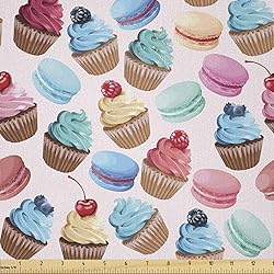 Lunarable Colorful Fabric by The Yard, Macarons and