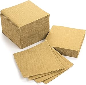 American Homestead Cocktail Napkins - Small 4” x 4” Linen-Like Disposable Beverage/Bar Napkins - Bulk Square Napkins Eco-Friendly & Compostable - Everyday Use, Party or Wedding (100 Count, Gold)