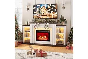 BOSHIRO 72" LED Electric Fireplace with Mantel, Fireplace TV Stand for 80 Inch TV, Modern Entertainment Center with Storage, Delicate Three-Dimensional Molding with Remote Control for Living Room