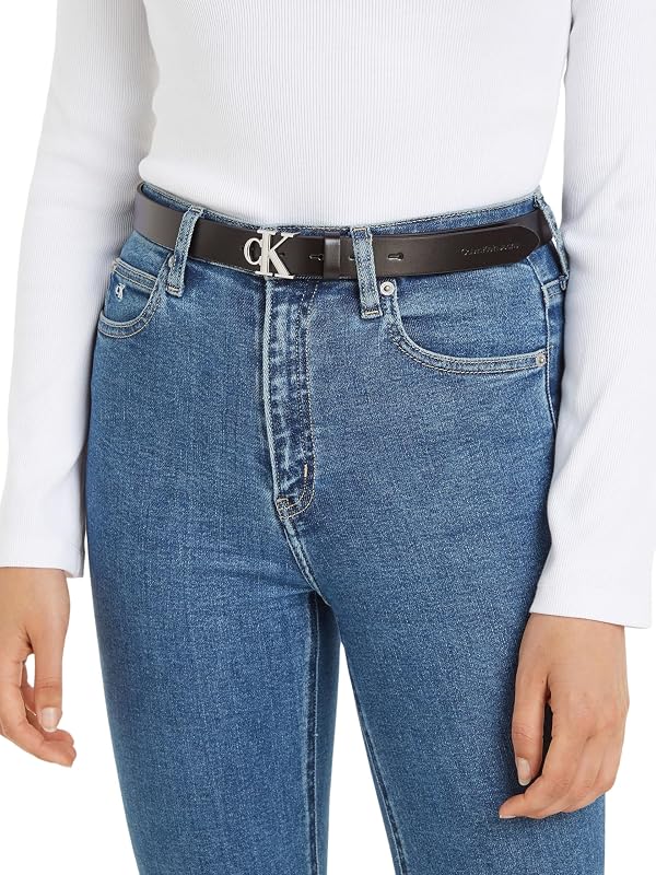 Damen Gürtel Mono Plaque Belt 30mm aus Leder, Schwarz (Black), 80 cm