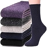MOGGEI 5 Pairs Womens Merino Wool Socks Hiking Warm Winter Thick Thermal Crew Cozy Cabin Ladies Gift Comfy Boot Work Socks