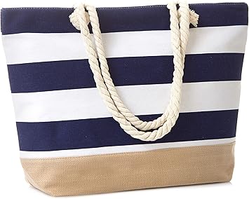 navy stripe beach bag
