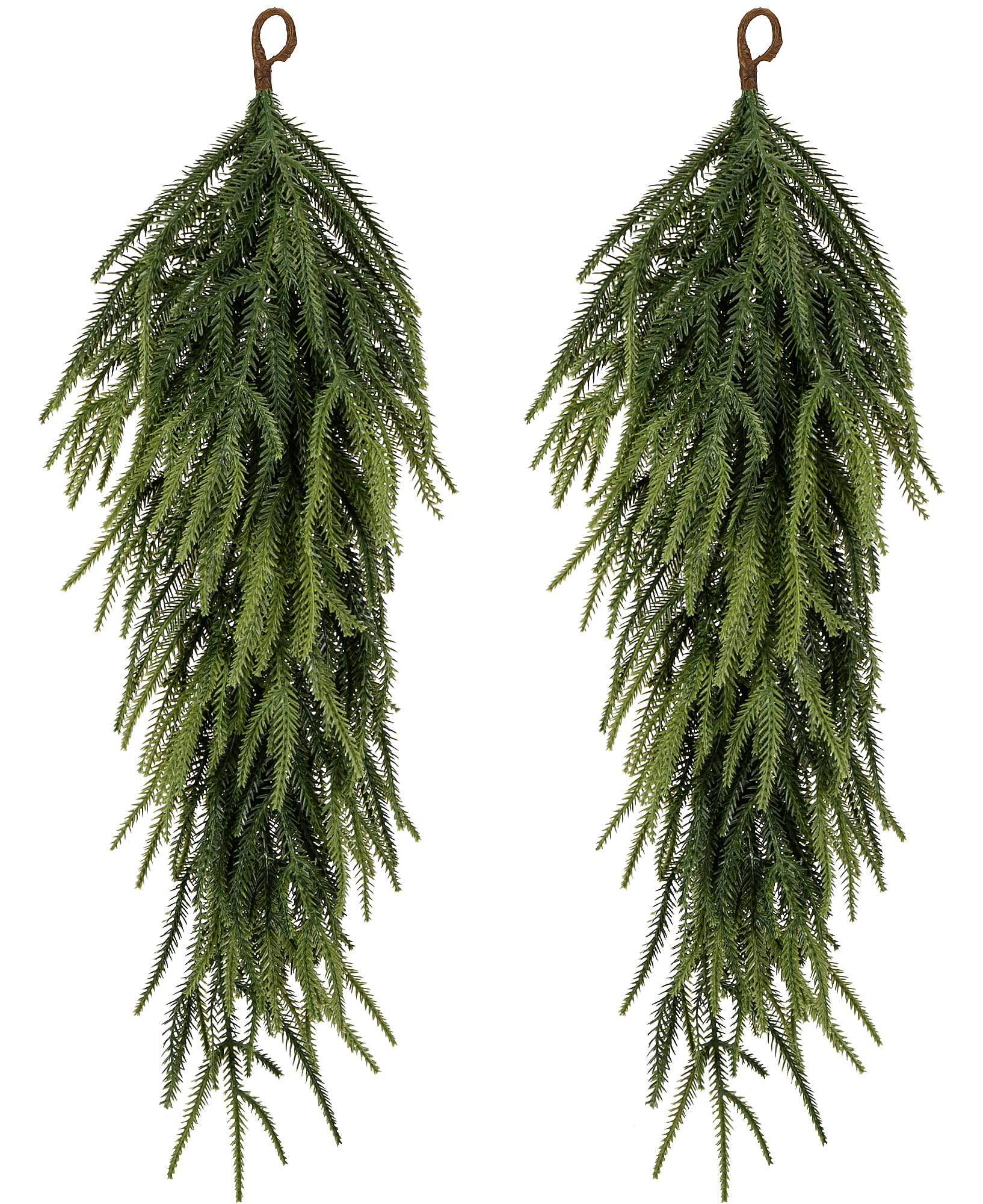 Photo 1 of 2 Pcs 30" Extra Length Artificial Christmas Teardrop Swag, Faux Pine Needles Teardrop Door Swag, Christmas Norfolk Greenery Teardrop Wreath for Xmas Door Table Mantle Fireplace Indoor Outdoor Decor