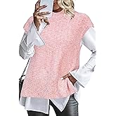 Arach&Cloz Women's Cotton Blend Cap Sleeve Side Slit Sweater Vest Fall Casual Tops 2025