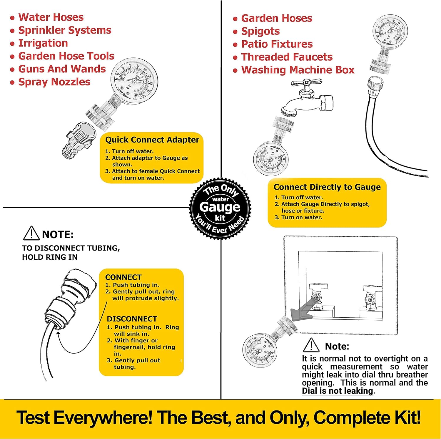 Flow Doctor Water Pressure Gauge Kit, All Purpose, 6 Parts Kit, 0 to 200 Psi, 0 to 14 Bars, Standard 3/4" Female Garden Hose Thread Plus 5 Adapters to Test in Multiple Locations Indoors and Outdoors : Garden & Outdoor