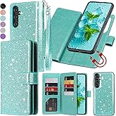 Varikke for Galaxy S25 Wallet Case Detachable with RFID Blocking Card Holder for Women, Glitter Leather Strap Magnetic Flip Wallet Removable Phone Case Cover for Samsung Galaxy S25 6.2", Mint Green