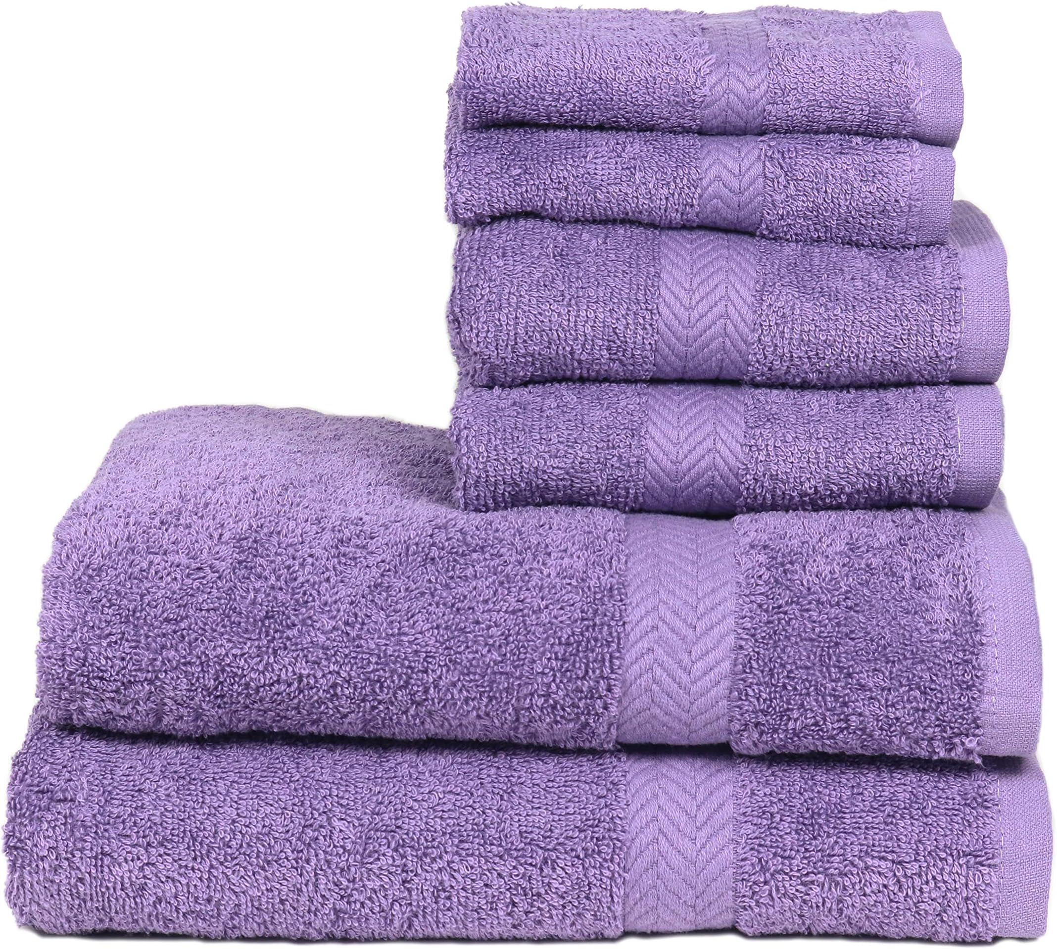 Arkwright Chelsea Cotton Towel Set, Pack of 6 Woven Towels with Chevron Dobby, 2 Bath Towels, 2 Hand Towels, 2 Wash Towels, Use for Home, Hotel, Spa, Dorm (Lilac)