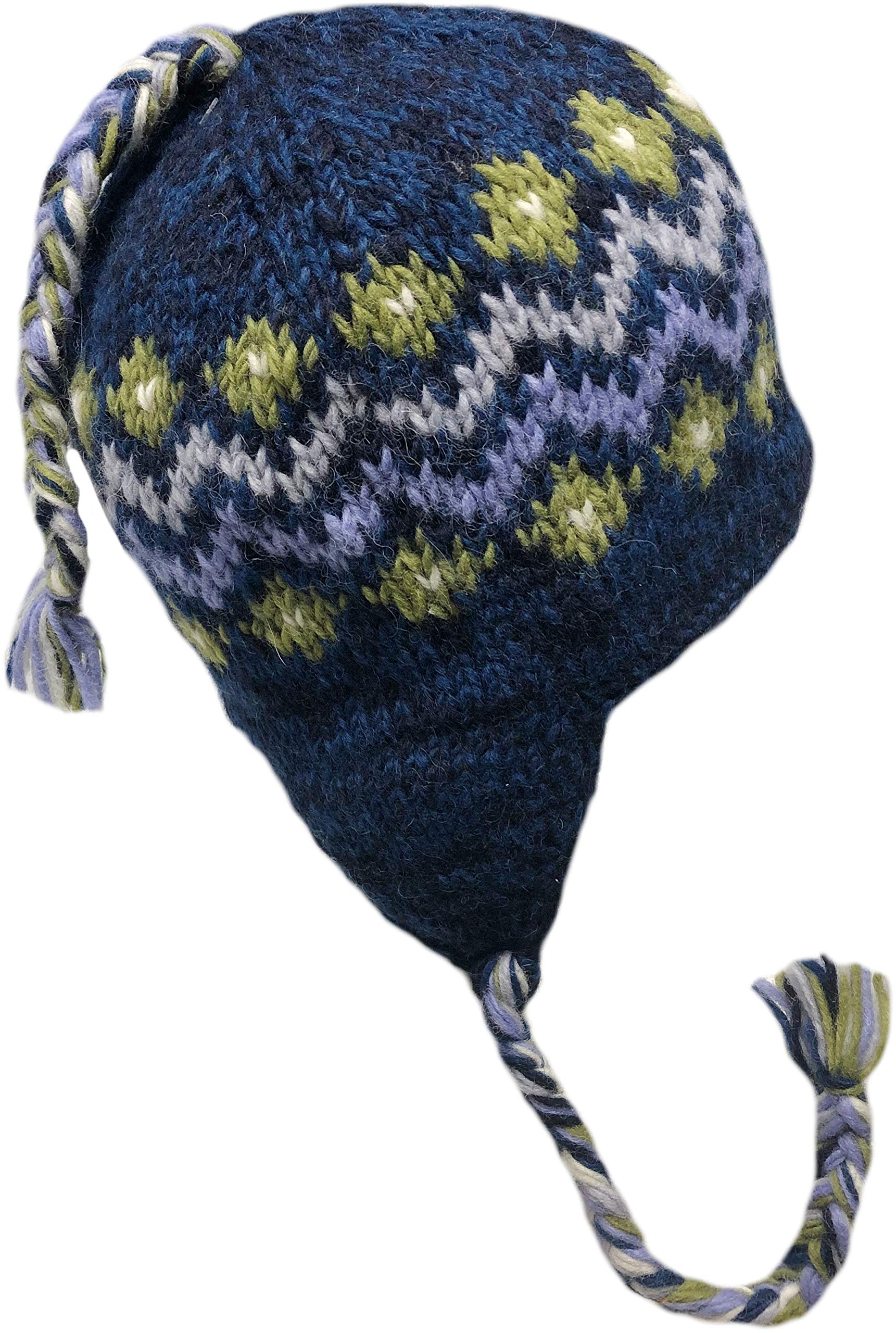 White/Brown/ Nepal Hand Knit Sherpa Hat Tibet Import Ear Flaps Trapper