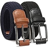 CHAOREN Stretch Belt Men 2 Pack - 1 3/8" Braided Golf Belts For Men - Casual Elastic For Pants and Jeans