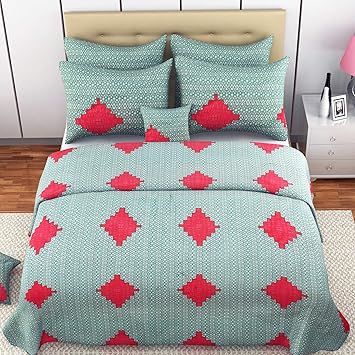 MAFATLAL Superfine Series, Pure Cotton Soft Finish Easy to Wash 220 TC Premium Bedsheets for Double Bed with 2 Pillow Covers, Luxurious Bed Sheet Set (Red Square)