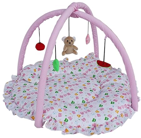 Amardeep and Co Baby Playmat Cum Playgym Round Shape with Pillow (Pink, 0-2 Years, 104cm)