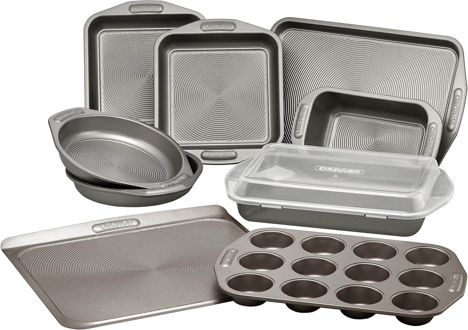Circulon Total Nonstick Bakeware Set with Nonstick Bread Pan, Cookie Sheet, Baking Pan, Baking Sheet, Cake Pan and Muffin/Cupcake Pan - 10 Piece, Gray: Kitchen & Dining