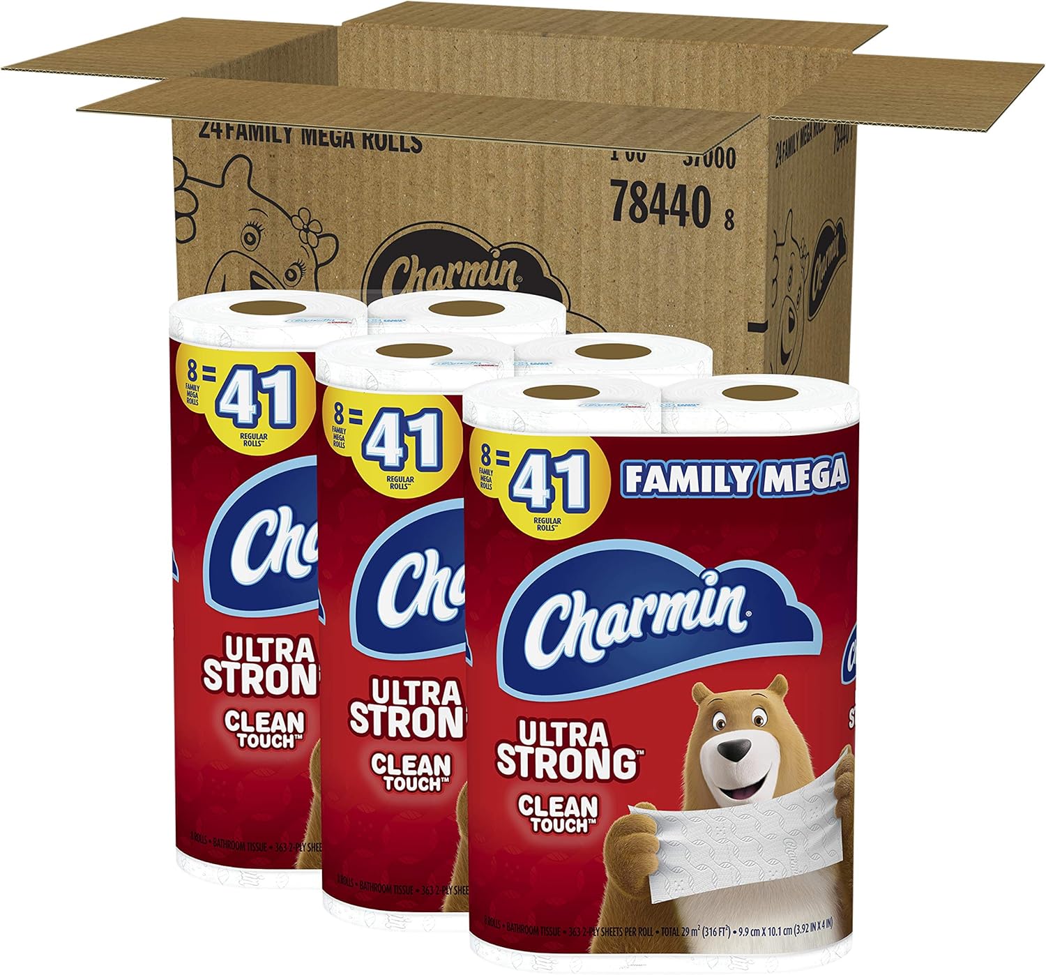 Charmin Ultra Strong Clean Touch Toilet Paper, 24 Family Mega Rolls = 123 Regular Rolls: Health & Personal Care