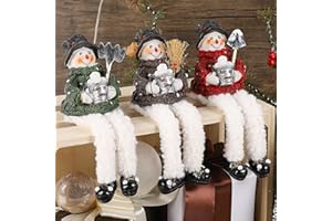 Lulu Home Christmas Snowman Decorations - 3 Pack Resin Snowman Shelf Sitters with Plush Dangling Legs for Winter Xmas Tabletop Mantel Fireplace Home Holiday Decor