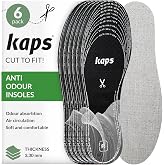 6 Pair Pack Anti Odour Shoe Insoles Set with Odor Eating Charcoal | Shoe Inserts | Kaps Odour Stop | Cut to Size