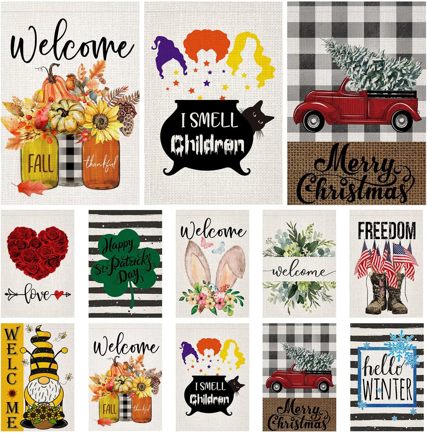 Flags - Doncida Seasonal Garden Flags Set of 10 Double Sided Burlap 12x18 Inch Welcome Easter Spring Holidays Garden Flag, Small Yard Flag for Outdoor Decorations