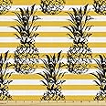 Ambesonne Grunge Fabric by The Yard, Retro Striped Background Pineapple Vintage Hippie Graphic, Decorative Fabric for Upholstery and Home Accents, 2 Yards, Yellow Black