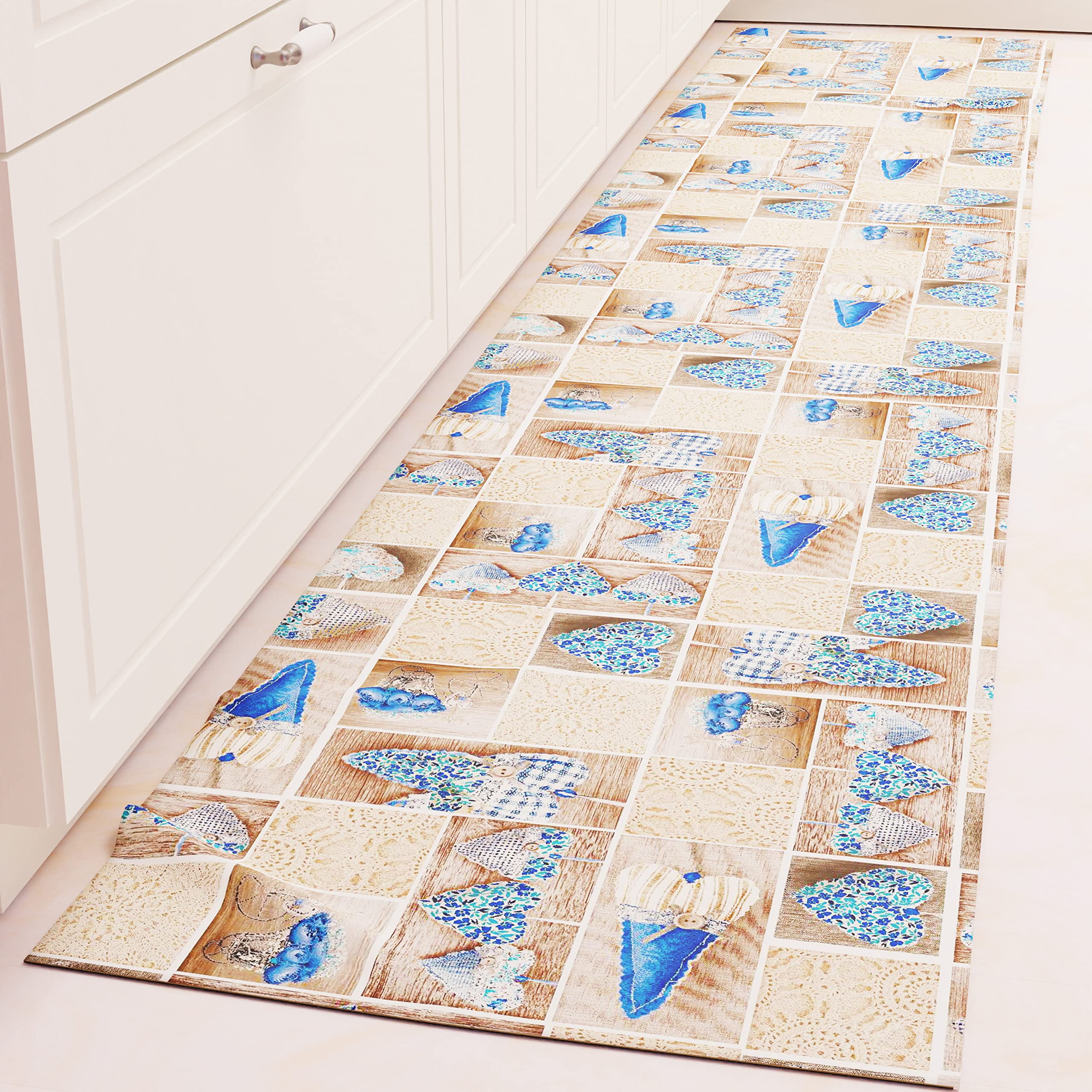 PETTI Artigiani Italiani - Kitchen Runner Rug Kitchen Non-Slip and Washable 52 x 180 cm Design Lidia Blue 100% Made in Italy