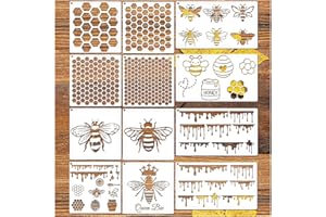 HOSOMONO Bee Honeycomb Stencil, Reusable Bee Stencils for Painting on Wood Signs Furniture DIY Crafts Wall Canvas Fabric Plastic Drawing Template Hexagon Paint Wood Burning Stencils (bee)